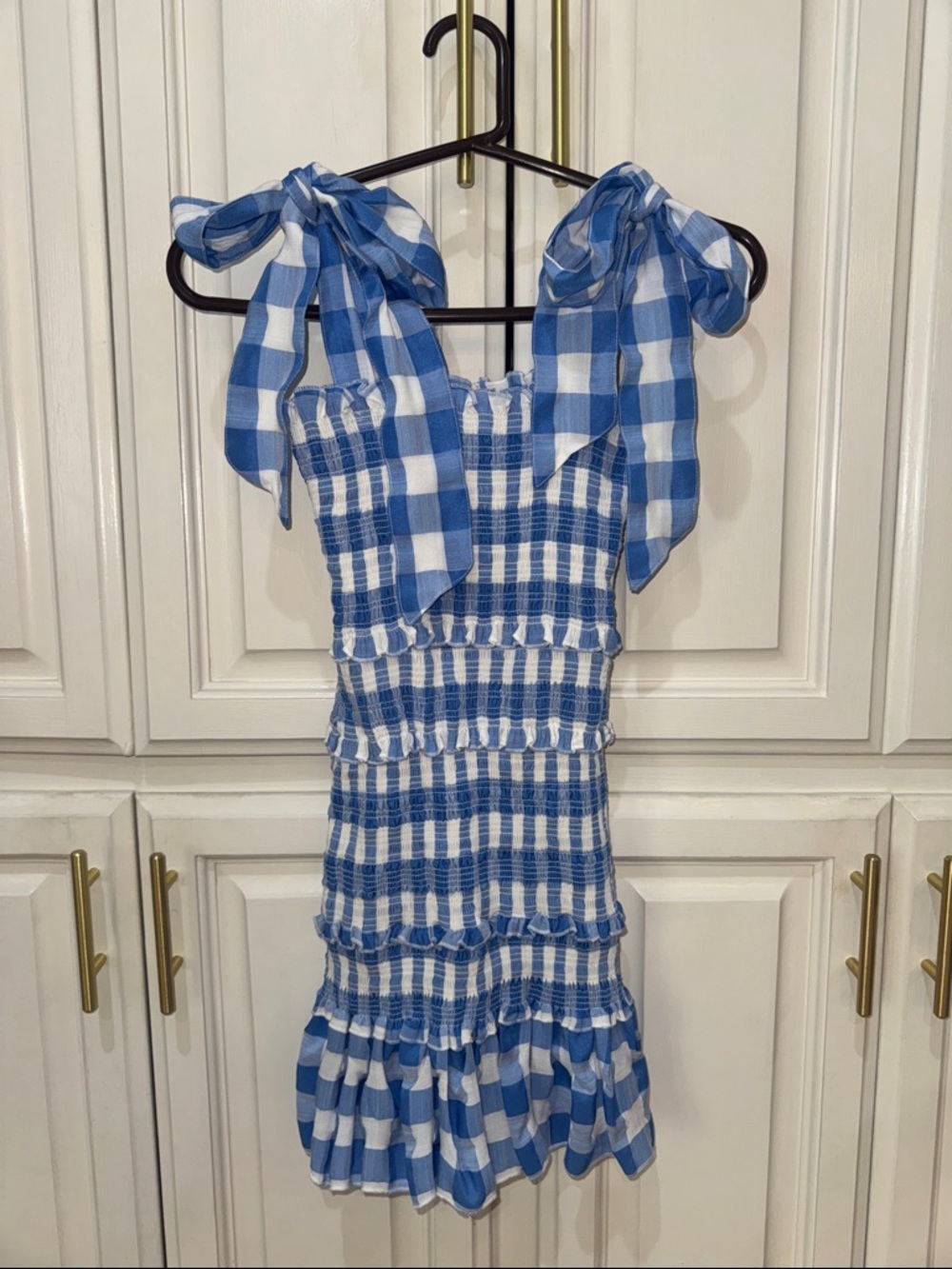 MABLE Blue and White Gingham Smocked Sundress Sz Small